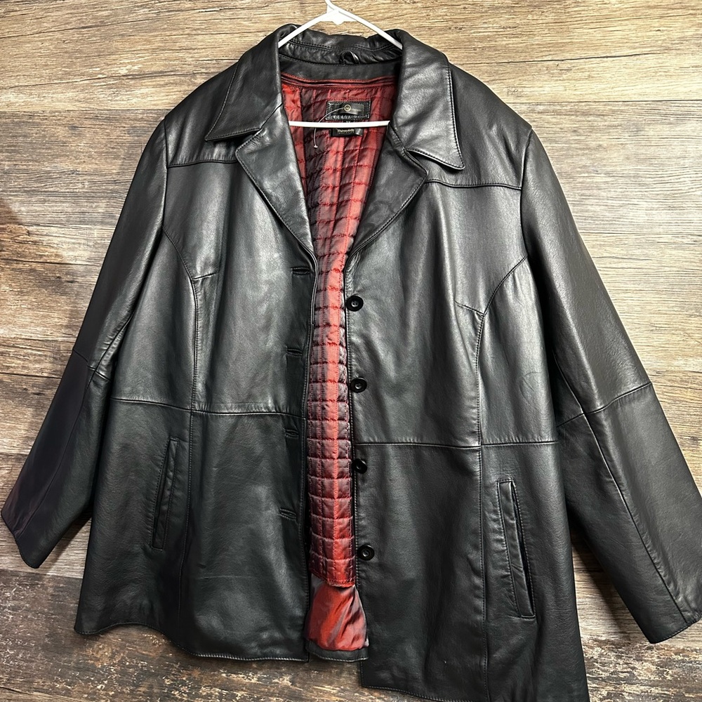 Wilsons Leather Black Jacket with Quilted Red Interior